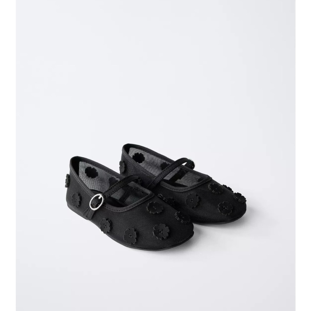 Black Floral Mesh Flats in Toddler Shoes